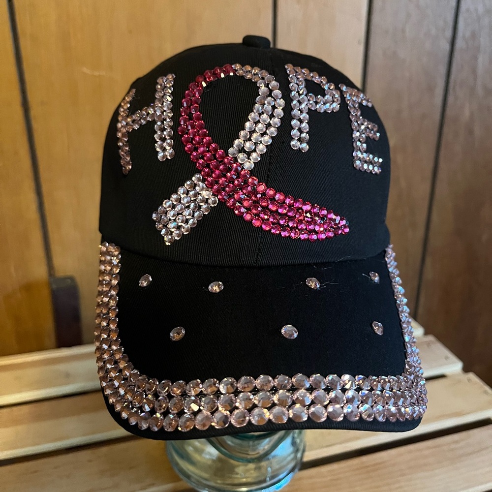 Pink & Black Bling “Hope” Breast Cancer Awareness Cap